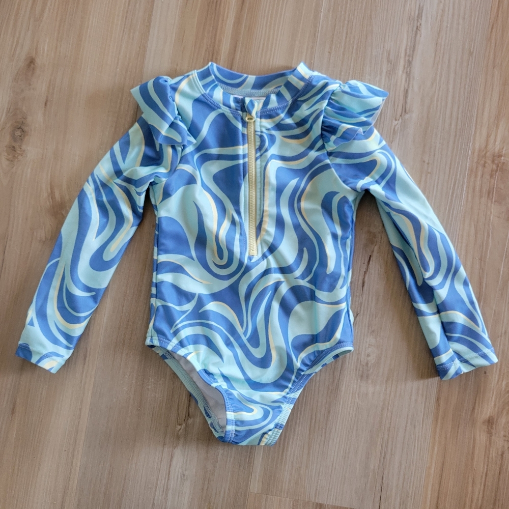 Wonder Nation 2T Swimsuit Blue Waves Zipper Front